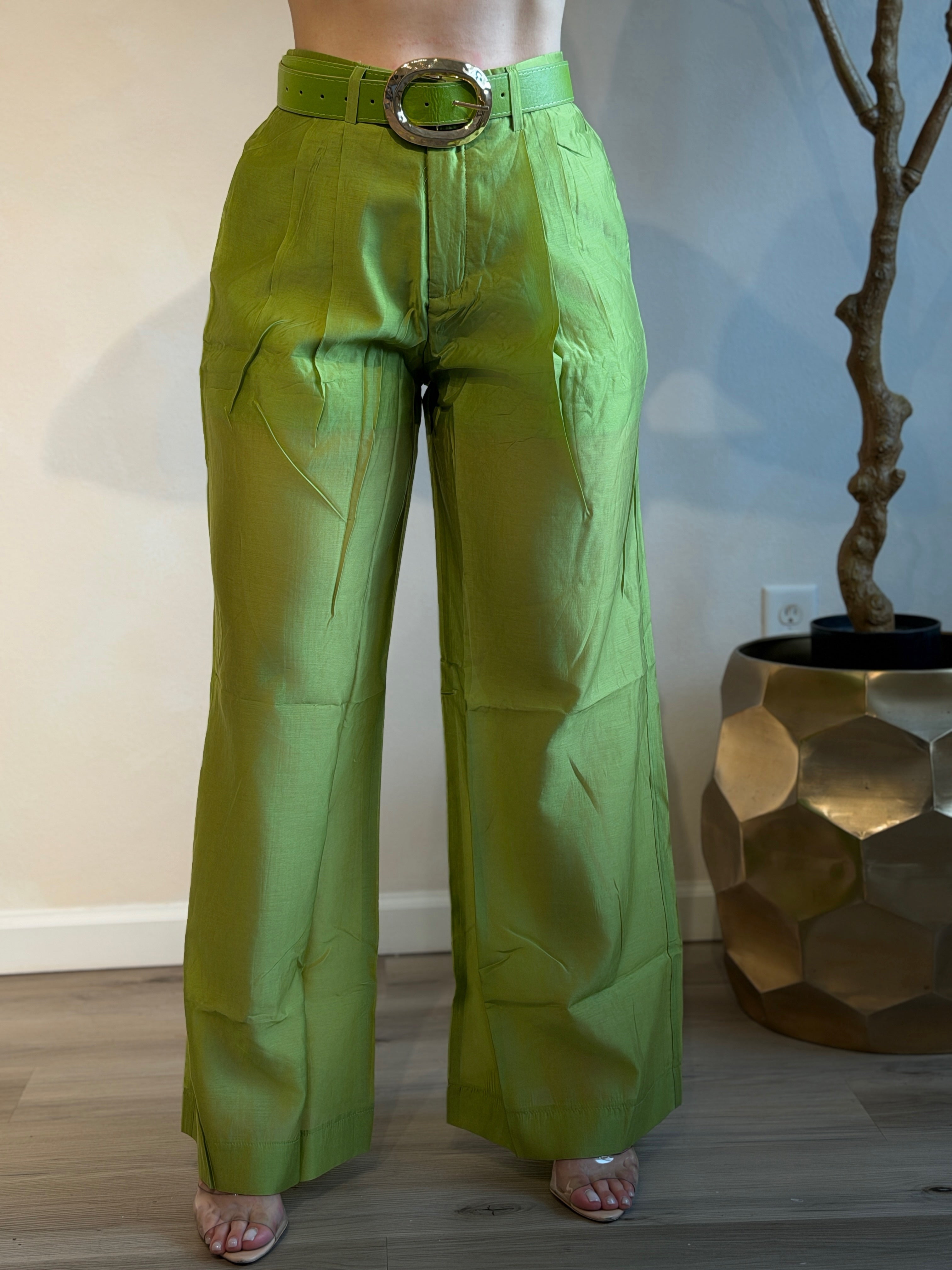 LIVIA BELTED PALAZZO – LIME