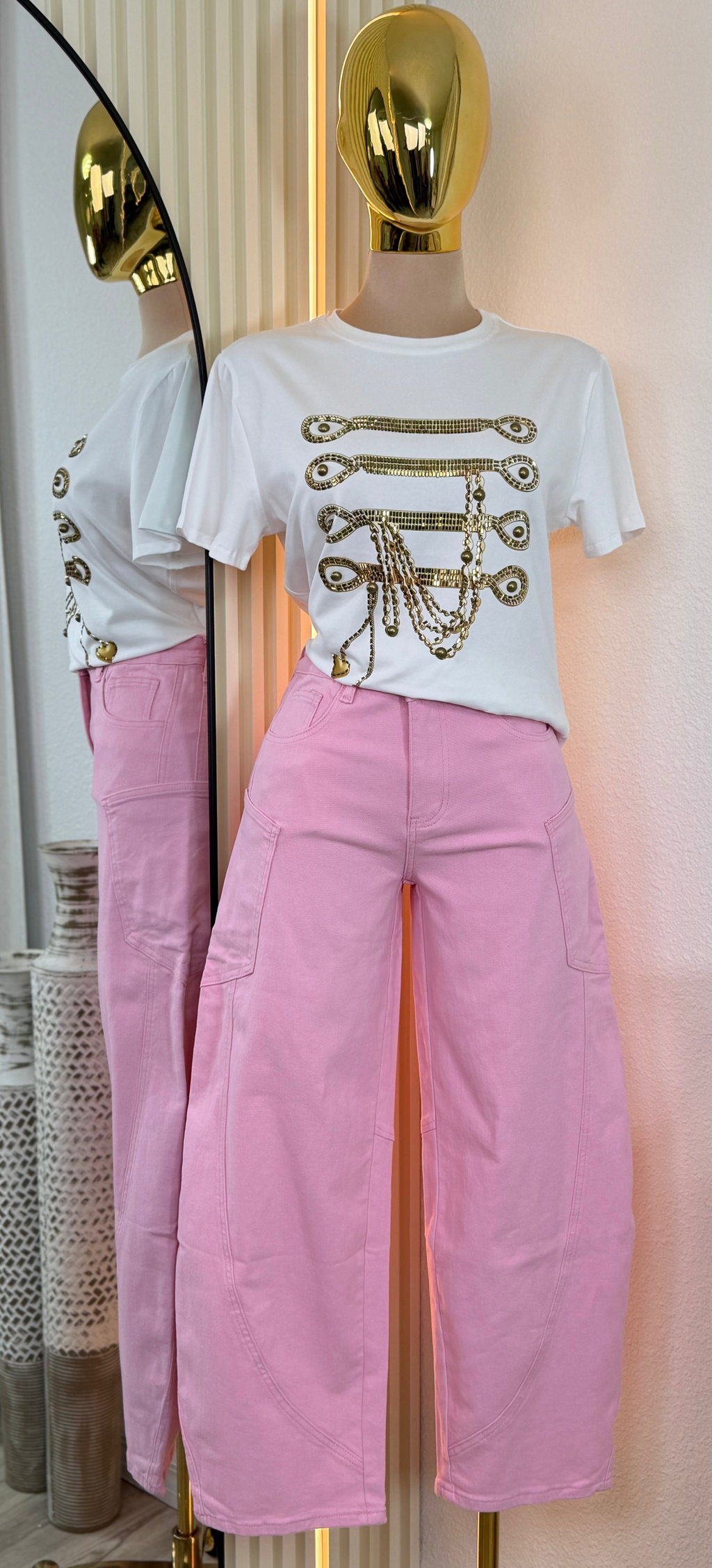 PINK SCULPT BARREL PANTS