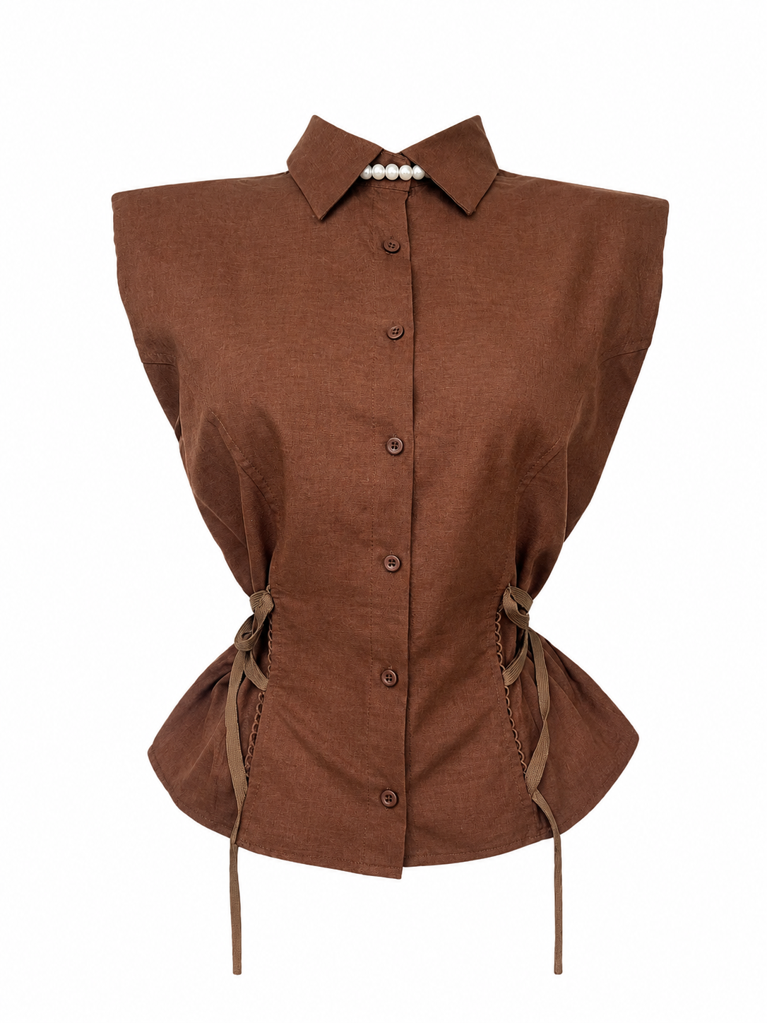 AURELIA LINEN WAIST TOP BROWN