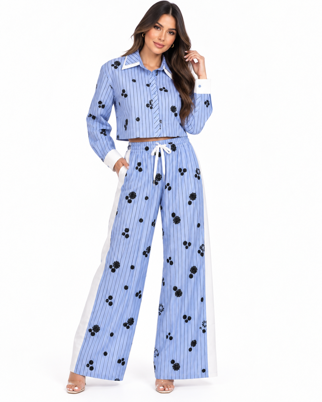 CELESTE EMBELLISHED STRIPE SET