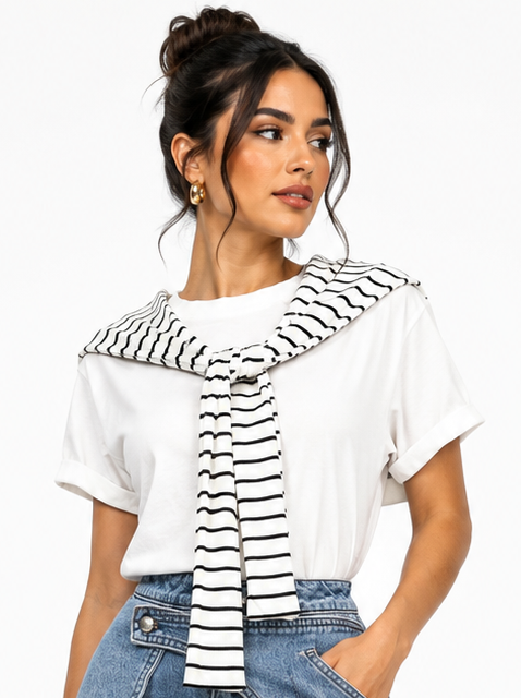 RIVIERA STRIPE DRAPE TEE