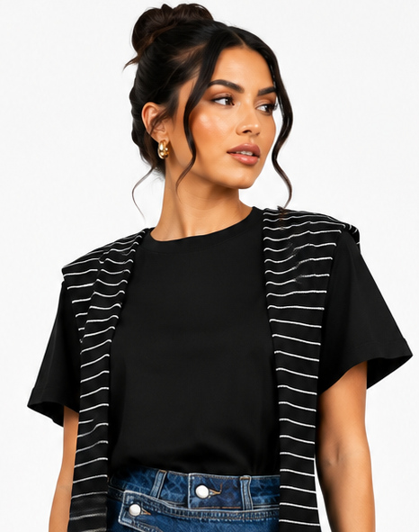 NOIR STRIPE DRAPE TEE