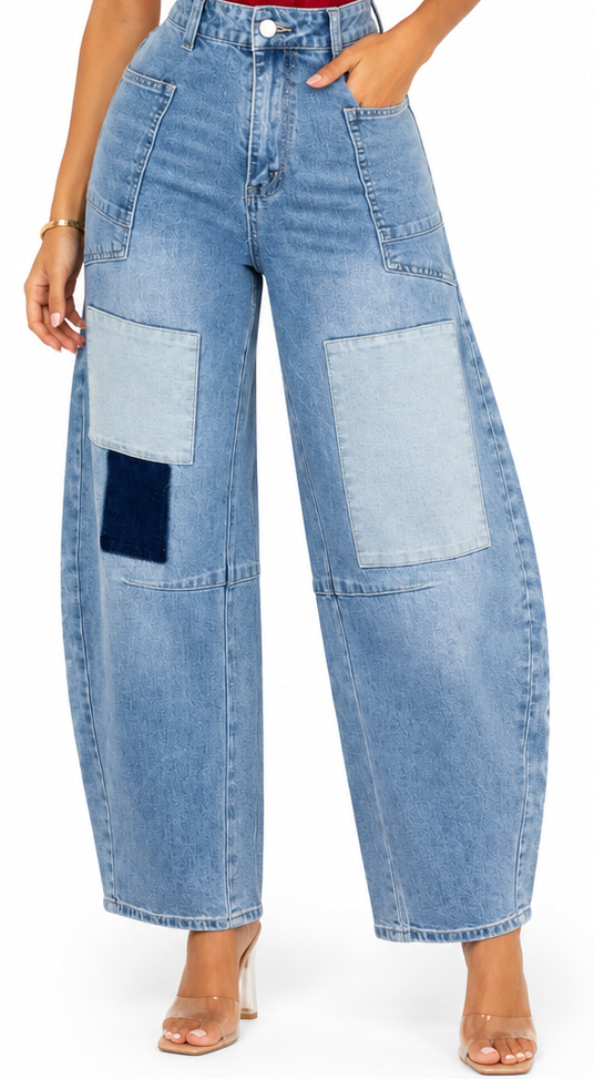PATCHWORK ICON BARREL JEANS