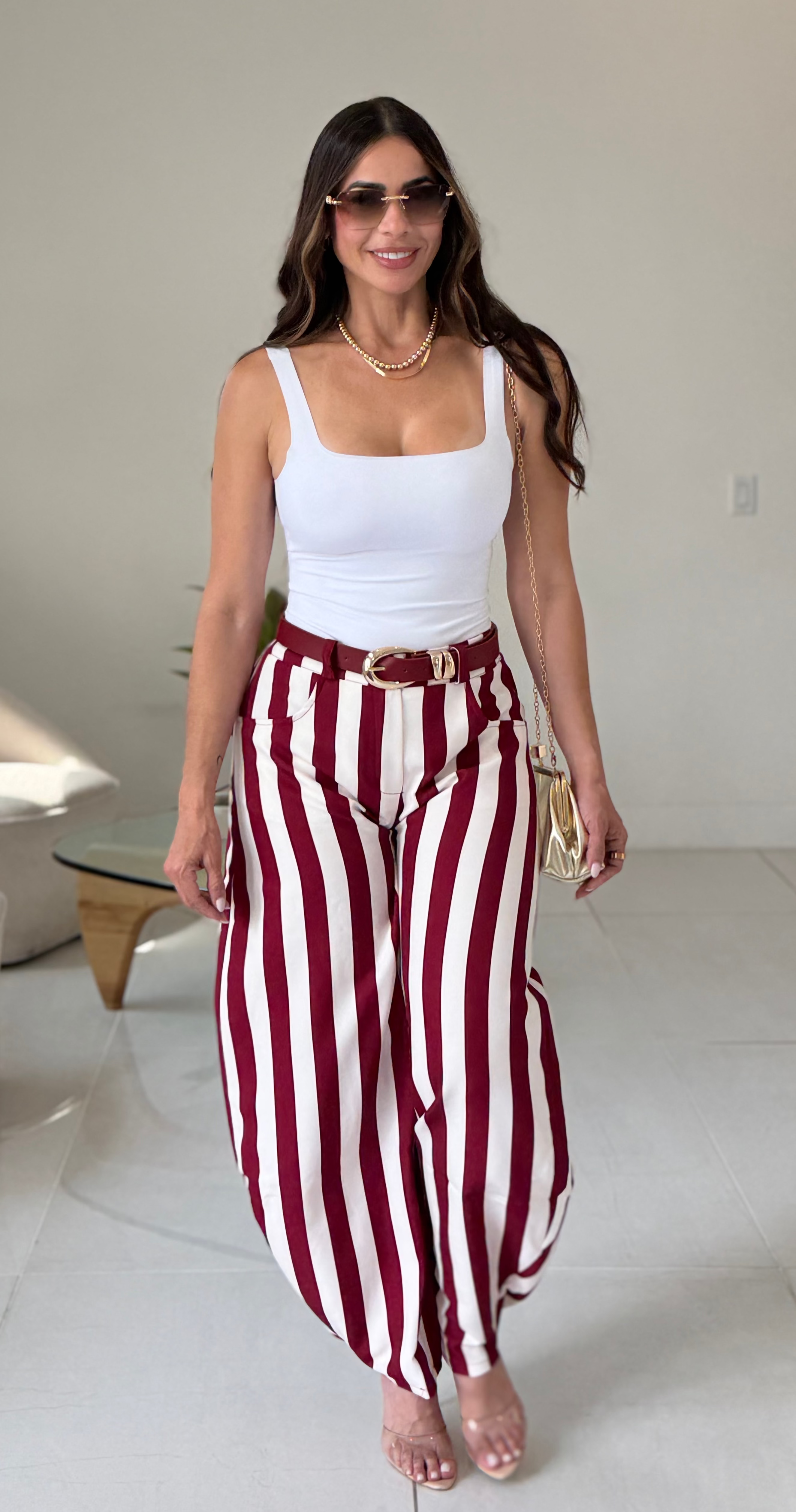 BORDEAUX STRIPE BARREL PANTS