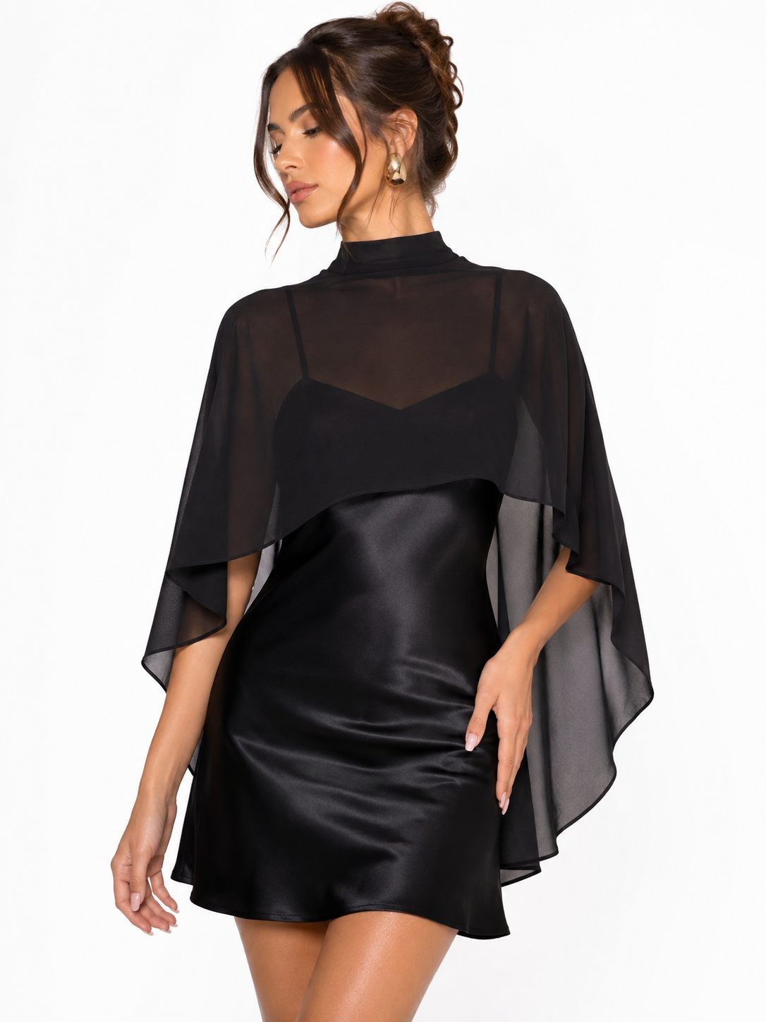 ÉLAN SHEER CAPE MINI DRESS
