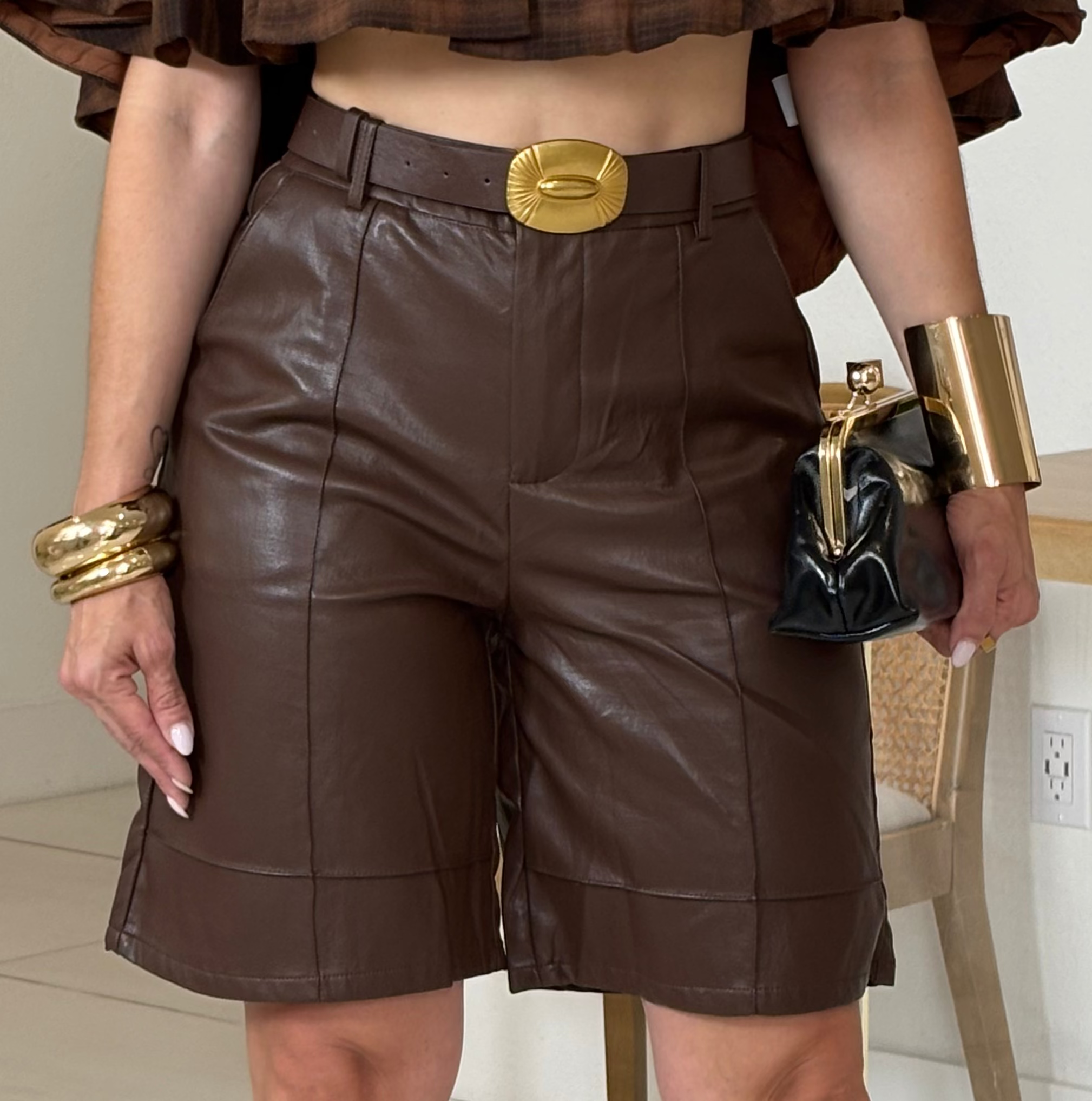 MONROE FAUX LEATHER BERMUDA SHORTS