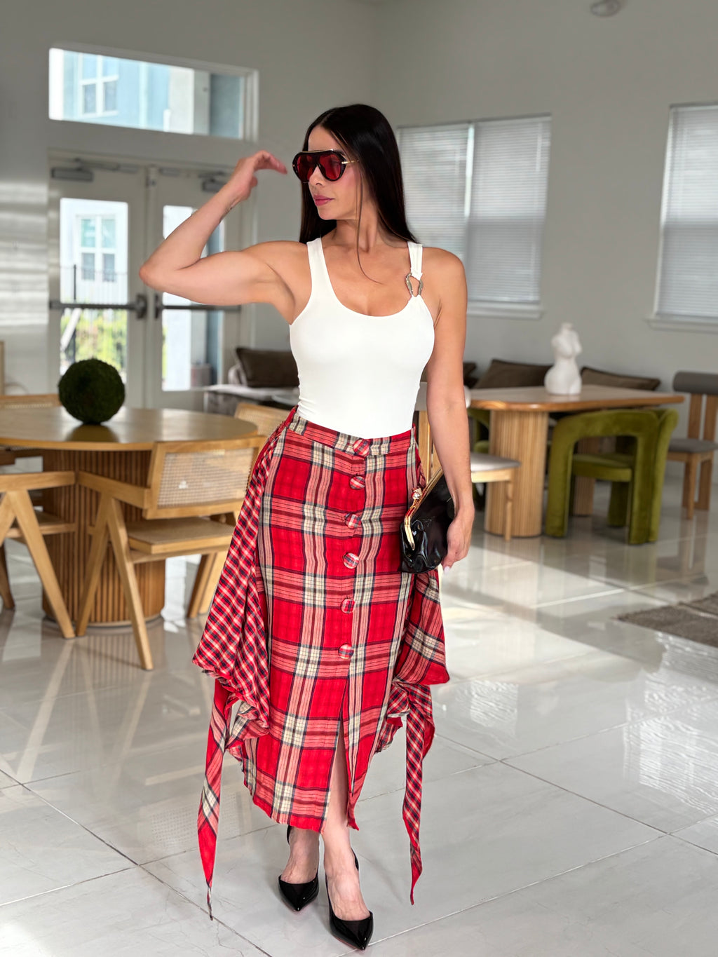 SCARLETT PLAID DRAPED SKIRT