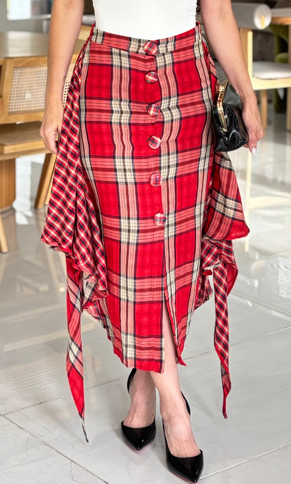 SCARLETT PLAID DRAPED SKIRT