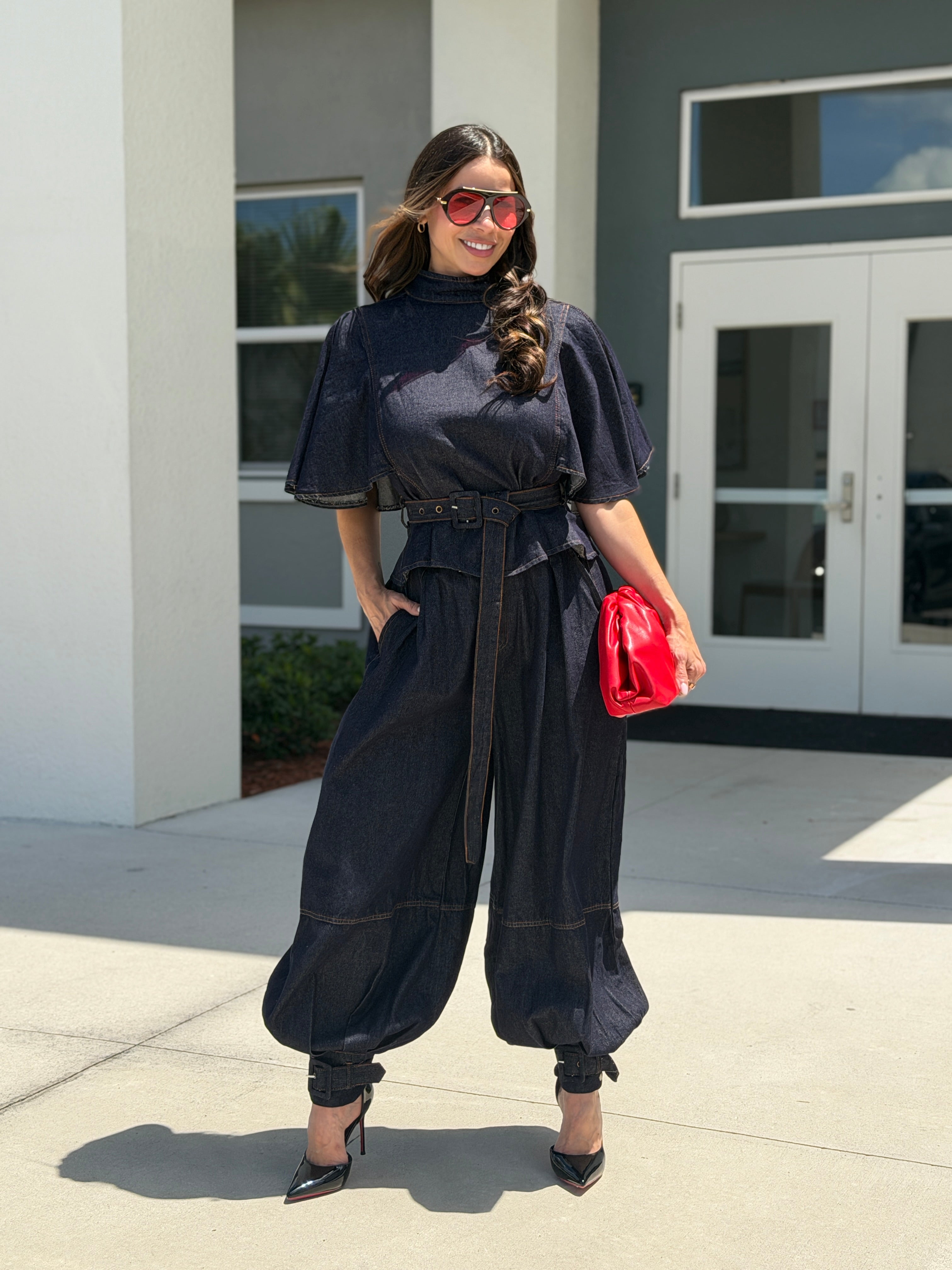 NOIR DENIM SCULPTED SET