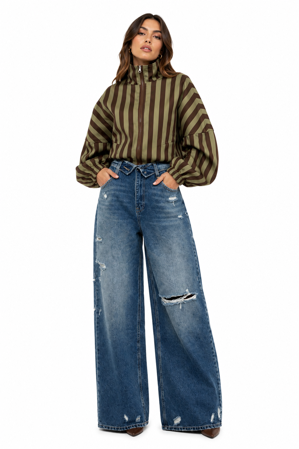 MIDNIGHT DISTRESSED WIDE LEG JEANS