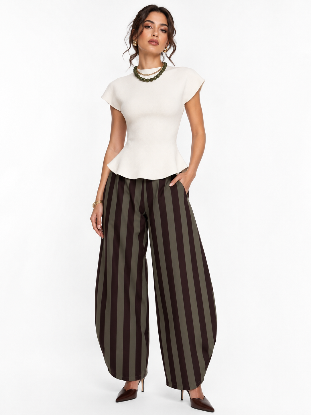 IVORY SCULPT PEPLUM TOP