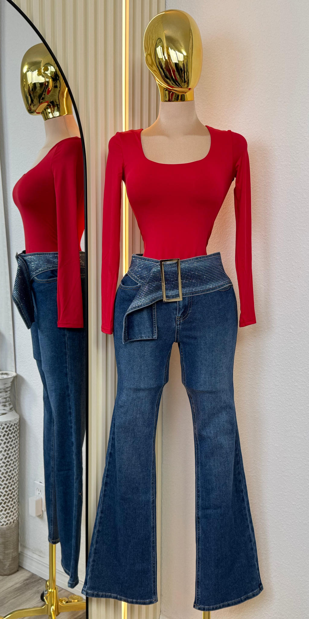 JEANS: GLAM BUCKLE FLARE JEANS