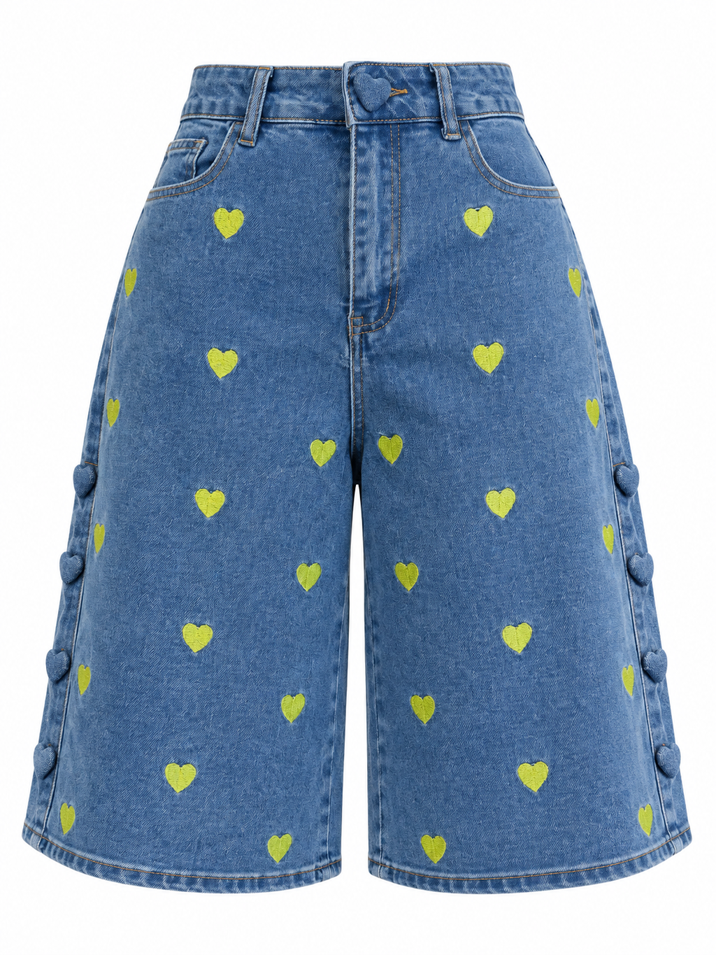 LIME HEART DENIM BERMUDA SHORTS