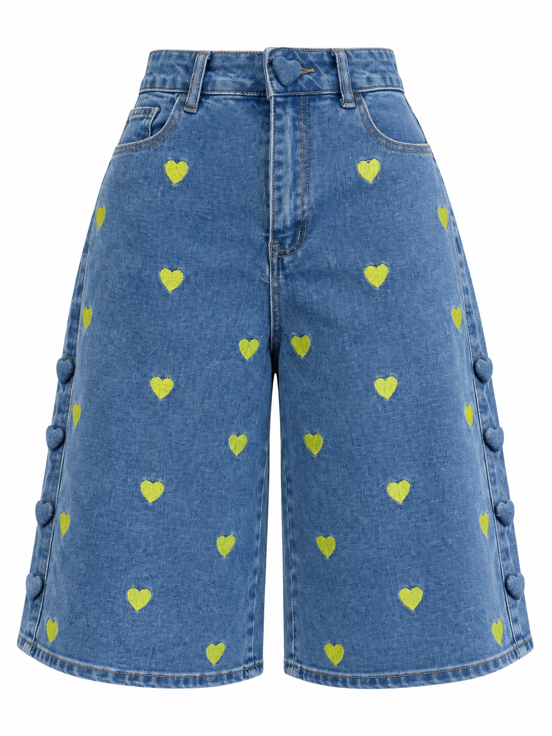 LIME HEART DENIM BERMUDA SHORTS