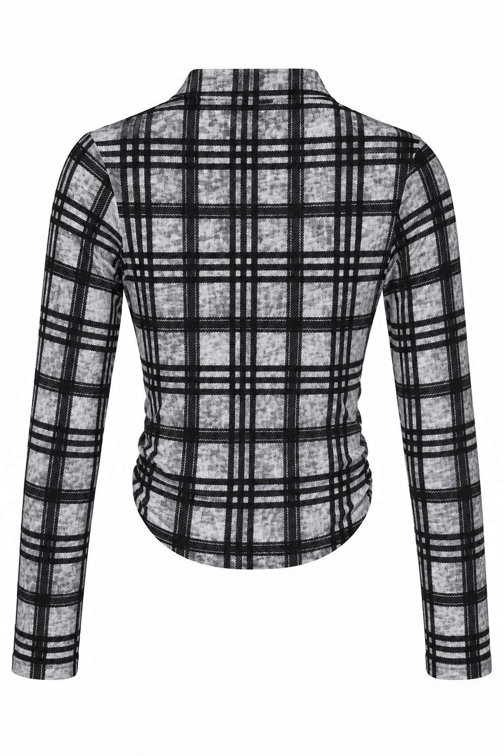 PLAID RUCHE MOCK NECK TOP