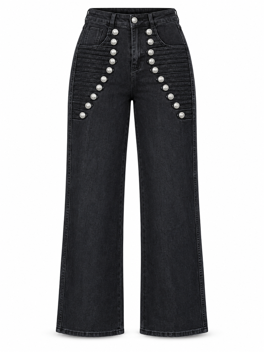 MILITARY GLAM BUTTON WIDE LEG JEANS