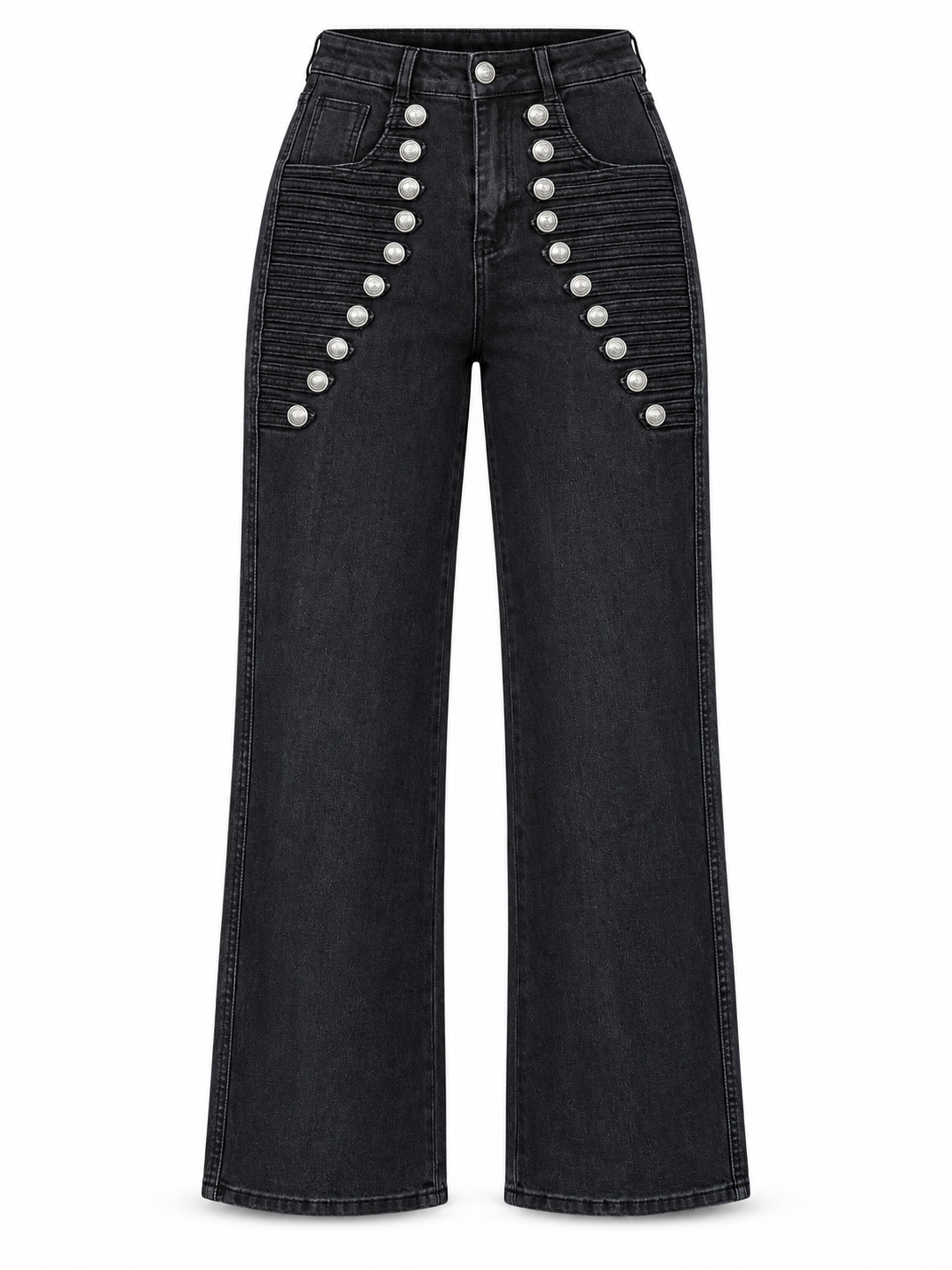 MILITARY GLAM BUTTON WIDE LEG JEANS