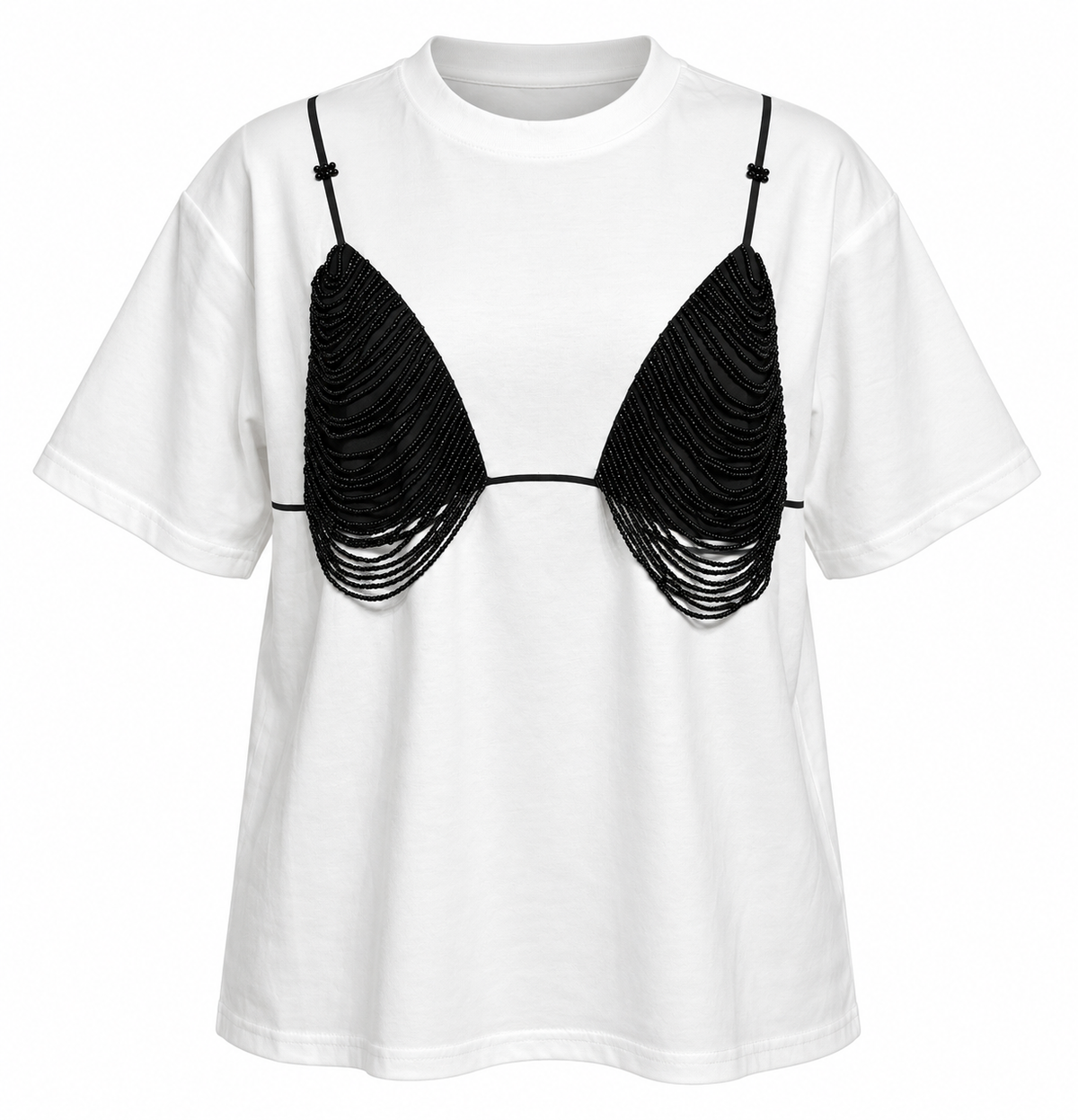 MIDNIGHT BEADED BRA BLACK TEE
