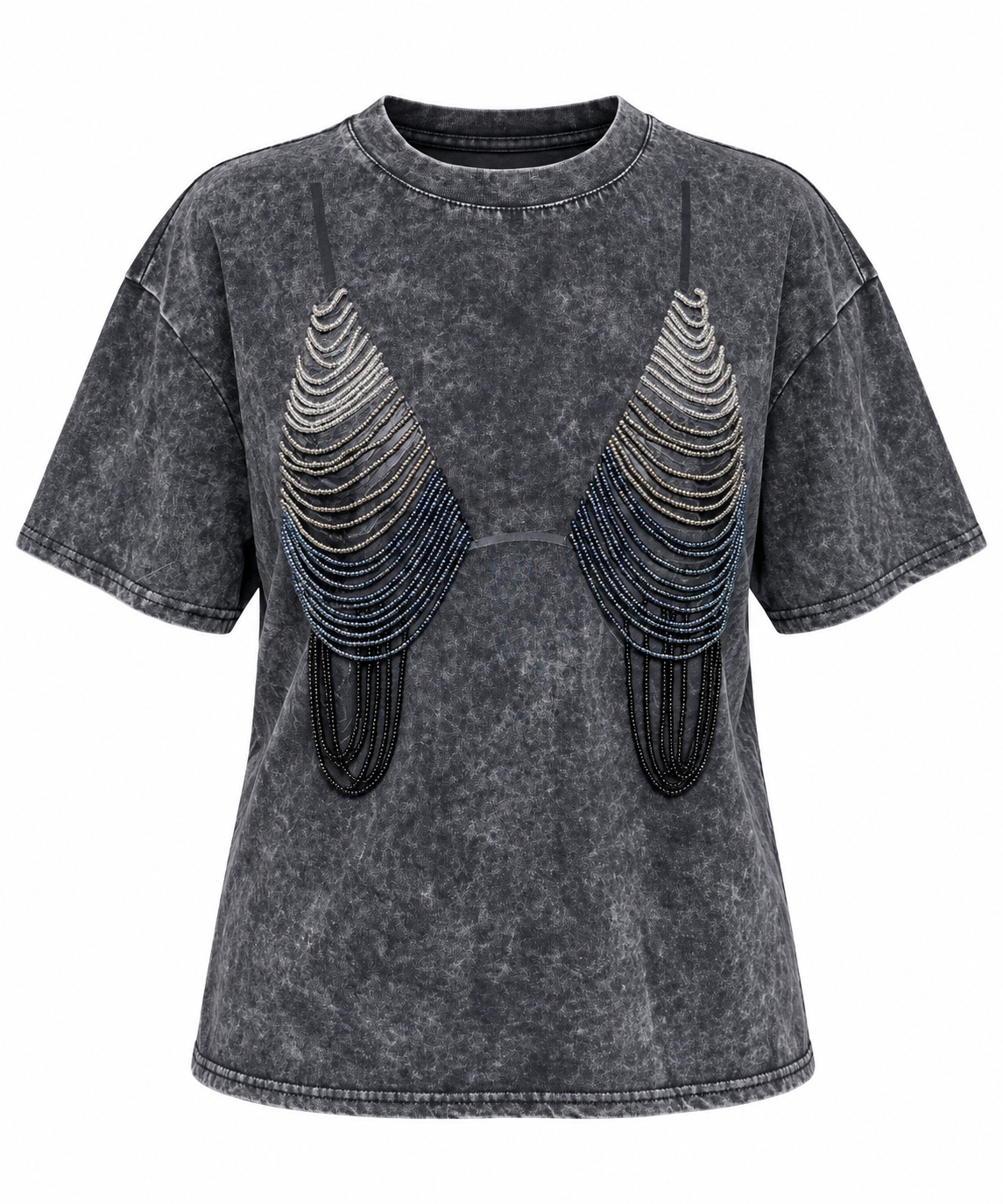 MIDNIGHT BEADED BRA GREY TEE