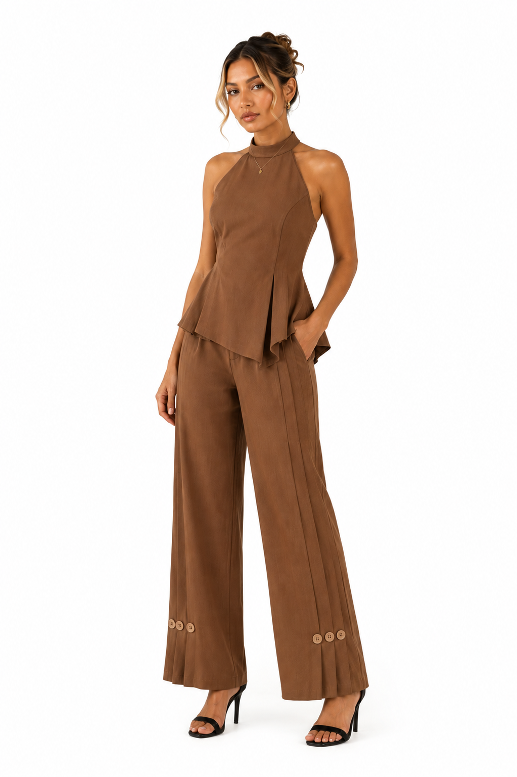 MIRANDA HALTER PLEATED PANTS SET